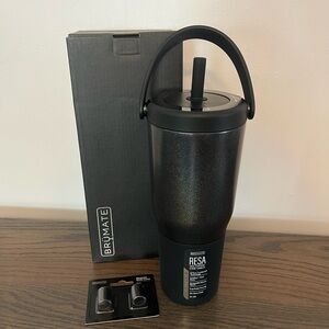 NEW Brumate 35oz Charcoal Glitter Resa w/ 2pk black straw covers